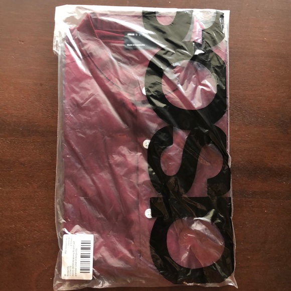 Button down skinny fit shirt with grandad collar in burgundy - Picture 2 of 4